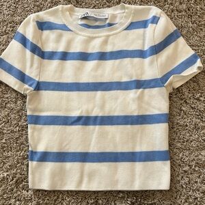 Zara Kids Blue and Cream Striped Tee